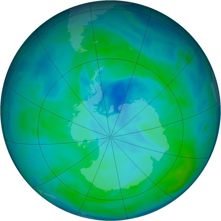 Antarctic ozone map for 06 January 2009